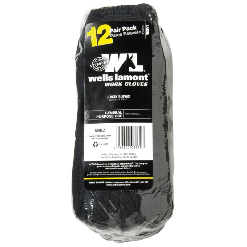 Wells Lamont Versatile Work Gloves Lightweight, Durable, Comfortable Jersey Basic, 12-Pair Bulk Pack, Large (506LZ) - Image 3